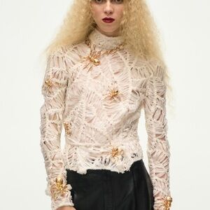 Zara Ecru Mesh Web Blouse